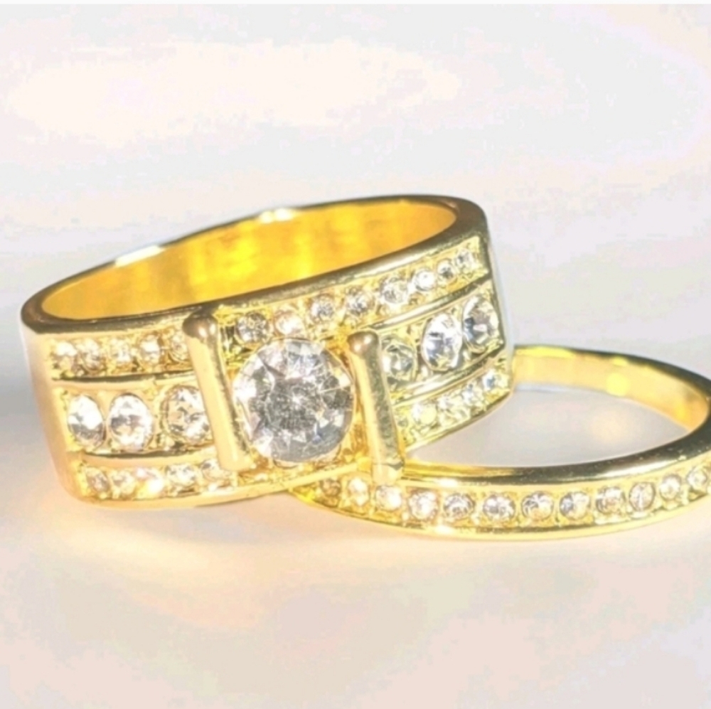 2.5 ct Round Cut Simulated Diamonds Mens Wedding Set Ring 14k Yellow gold Plated